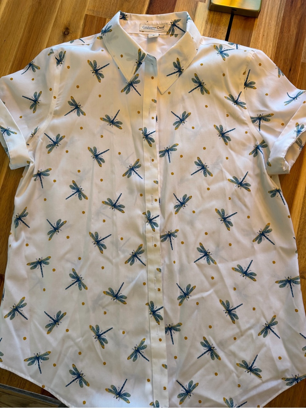 Coldwater Creek Dragonfly Print Button Down Shirt Blouse Size 10